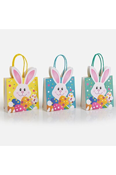 OEM Set 3 Pungi Cadou de Paste cu Model Iepuras Colorat 12,7 x 12,7 x 5cm