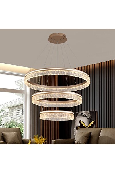 111 Modern LED chandelier with remote control, dimmable circular gold ring, L...