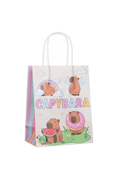 OEM Τσάντα Δώρου από Εκρού Κραφτ Capybara 18x10x23εκ.