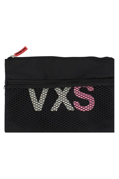 OEM Μαύρη Αδιάβροχο υφασμάτινη Τσάντα μακιγιάζ με δίχτυ "VXS" 32x22cm