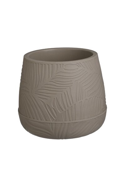 OEM Mocca Plastic Flower Pot with Patterned & Integrated Saucer Ø21.1x18cm - 2L