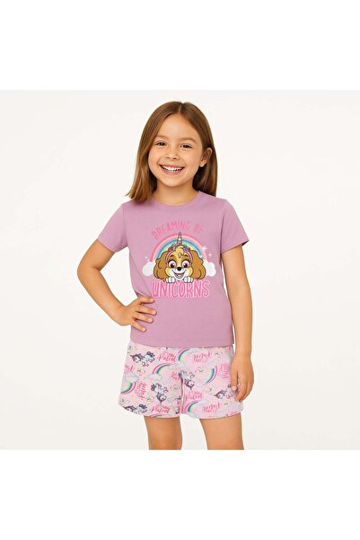 OEM Set Pijama de Vara din Bumbac Roz Lila cu Model Unicorn pentru Fete 3-4 Ani