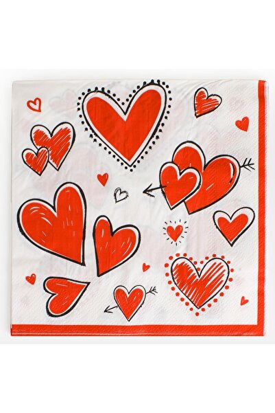 OEM Servetele de Masa de Petrecere cu 2 Straturi Albe cu Model Inimi Rosii 33...