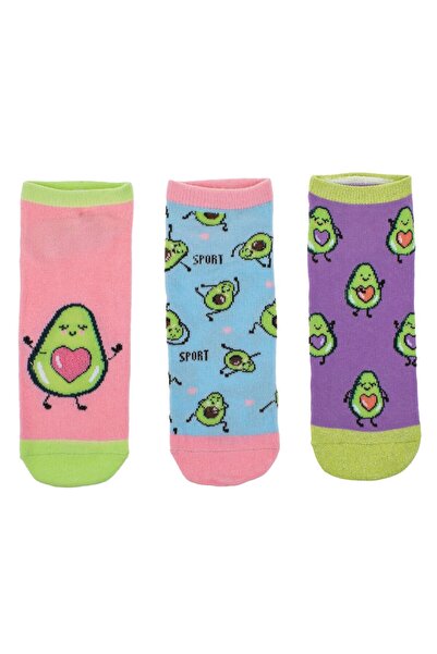 OEM Sosete Scurte Mov Ciel Roz cu Model Avocado Lurex pentru Femei - 3 perech...