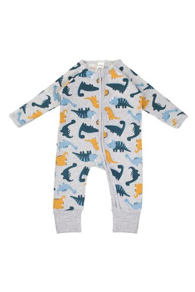 OEM Gray Cotton Jumpsuit with Dinosaurs for Babies 6-12 Months