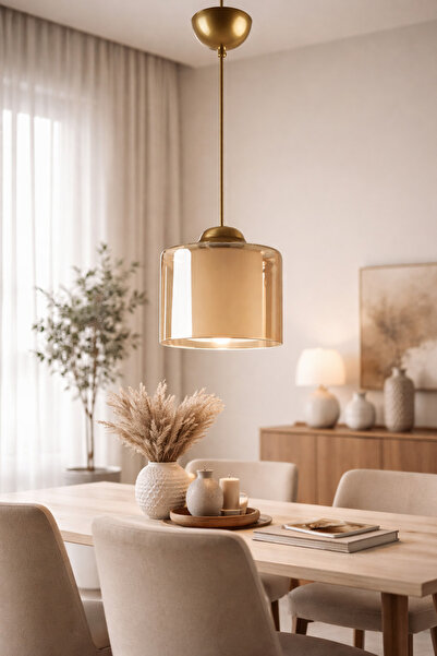 TEKNO Fer Avize Modern Tasarım Füme Çift Camlı Tekli Avize