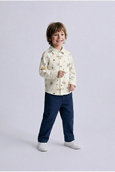 Magu Boy's Cotton Piece Work Machine D Patterned Shirt and Pants Set - Buttoned