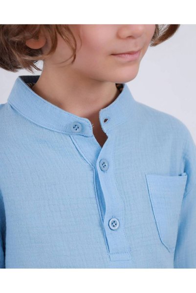 Jolly Kids Boy's Muslin Fabric Khaki Collar Summer Suit