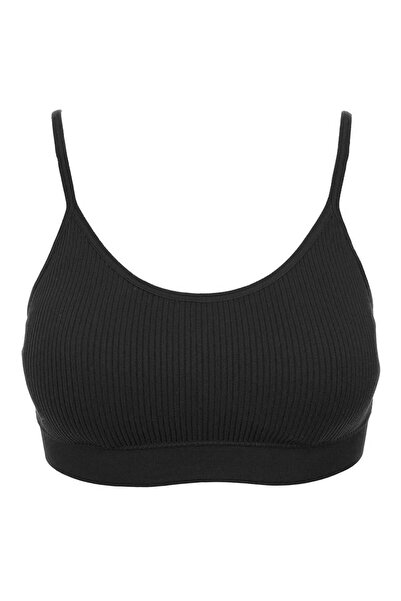 OEM Women's Ribbed Seamless Black Bustier with Pads - One Size One Size