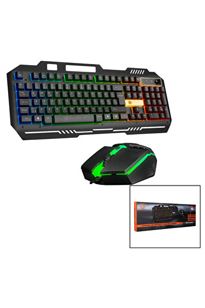 Go İthalat Oyuncu Klavye Mouse Set USB Kablolu Gökkuşağı Işıklı Gaming Masaüs...