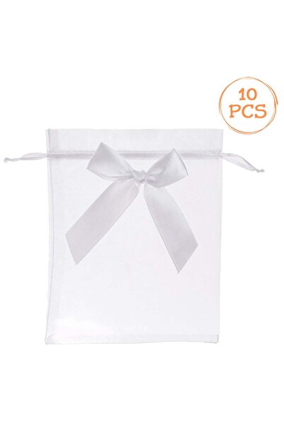 OEM White Organza Gift Bags with Bow 15x19cm - 10pcs