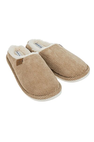 OEM Beige Zigzag Winter Slipper with Faux Leather Patch for Men 43-44