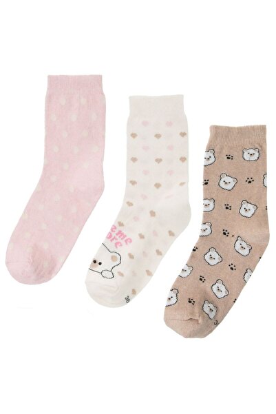 OEM Pink Ecru Beige Socks with Patterns for Women - 3 Pairs 36-42