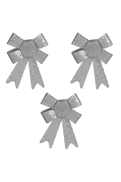 OEM Set of Decorative Christmas Bows with Silver Glitter 10cm - 3pcs