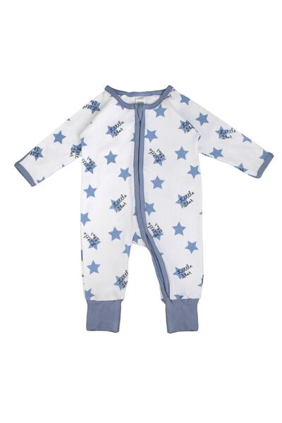 OEM White Cotton Jumpsuit with Blue Stars "Little Star" for Babies 6-12 Months
