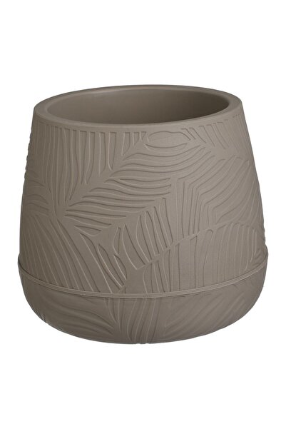 OEM Mocca Plastic Flower Pot with Patterned & Integrated Saucer Ø24.7x21cm - 3L