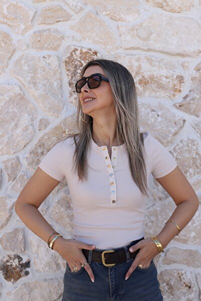 bytugcekaya Beige Short Sleeve Buttoned Blouse