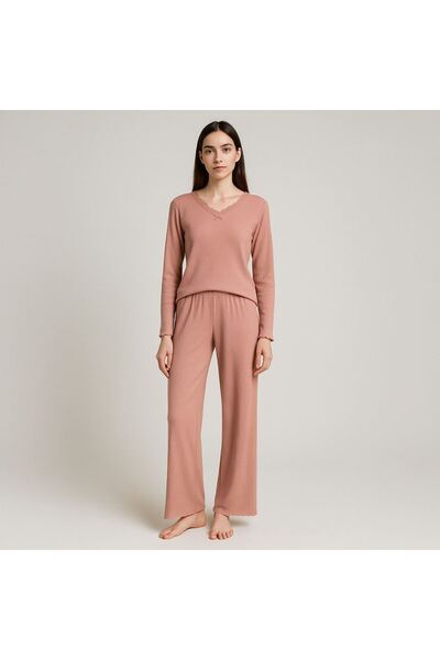 OEM Γυναικείο σετ χειμερινής πιτζάμας με ριμπ Με ριμπ και Δαντέλα , μικρό-μεσαίο