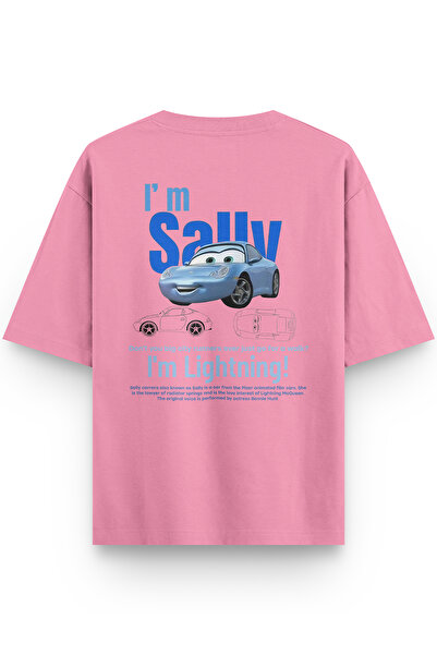 Overoz Car Back Printed Half Oversized Pink T-Shirt 1228