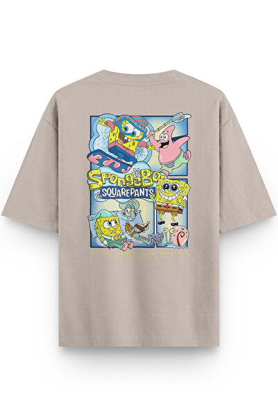 Overoz Spongeback Printed Half Oversized Stone Color Tshirt 1232