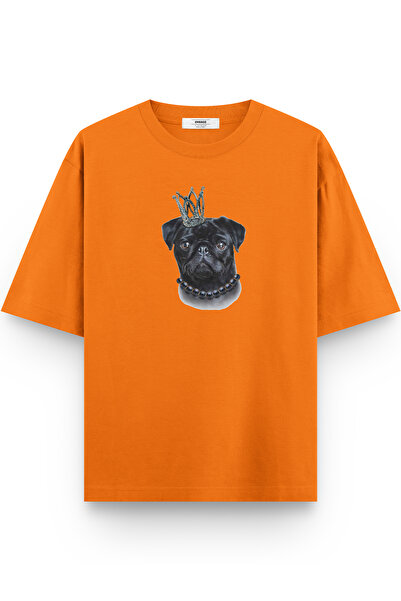 Overoz Dog Printed Half Oversized Orange T-Shirt 1021