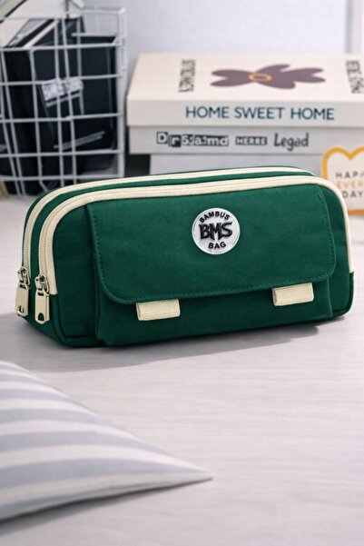 Bambus Husă pentru pixuri din material textil, cu 3 compartimente, capacitate...