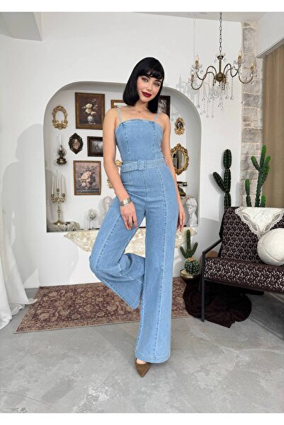 Miss Beyoğlu Women's Slupe Belt Detail Jumpsuit