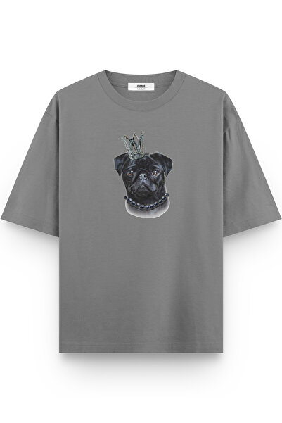 Overoz Dog Printed Half Oversized Gray T-Shirt 1021