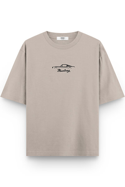 Overoz تي شيرت كلاسيكي للسيارات فورد موستانج مطبوع نصف كبير الحجم بلون حجري 1184