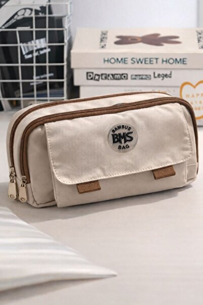 Bambus Husă pentru pixuri din material textil, cu 3 compartimente, capacitate...