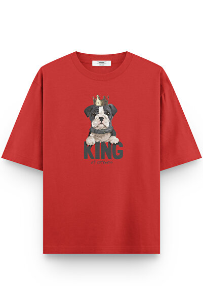 Overoz King Köpek Printed Yarı Oversized Red T-Shirt 1033