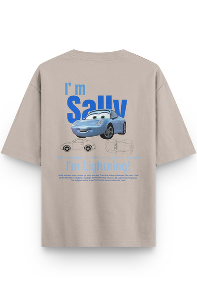 Overoz Araba Sırt Printed Semi Oversized Stone Color T-Shirt 1228