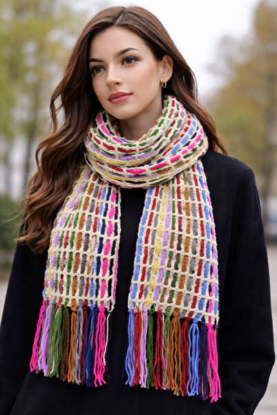 ENGIN Multi-Colored Special Design Hand Knitted Wool Piece Scarf Shawl