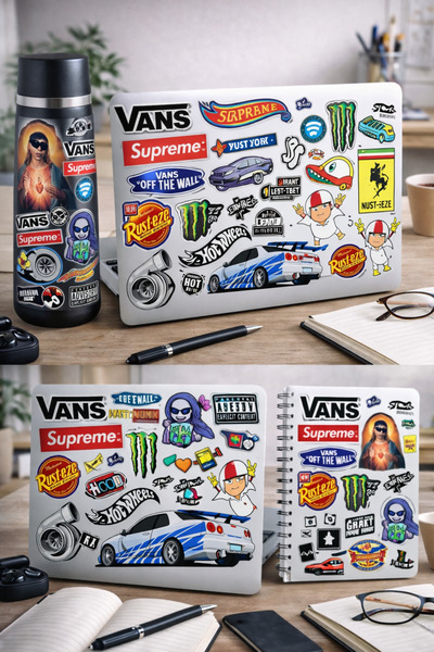 Limitless Design Karışık Tasarım Sticker Seti 22x30 cm – Araç, Kaykay ve Pop ...