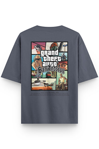 Overoz Gta San Andreas Sırt Printed Semi Oversized Smoked T-Shirt 1364