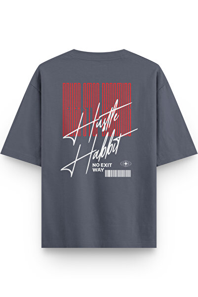 Overoz Never Stop Sırt Printed Yarı Oversized Füme Tshirt 1292