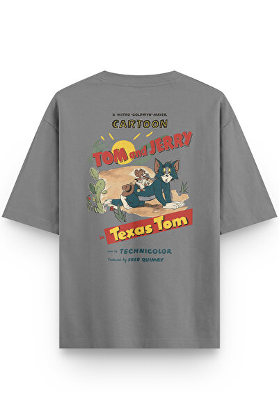 Overoz Cat Back Printed Half Oversized Gray T-Shirt 1352