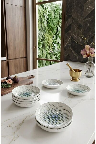 evinbizden Porcelain Stylish Dinner Plates for 6 People 18 cm Modern Deep Pla...