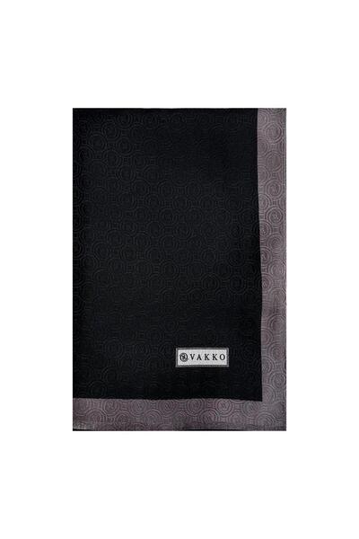 Vakko İpek Jakar Monogram Şal 32225-Siyah