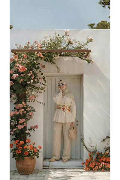 Quanlex Kadın Bej Keten Müslin Palazzo Pantolon İç Göstermez Tesettür Giyime ...