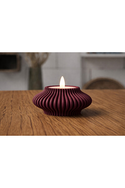 MÜTEFERRİKA 3D Modern Ribbed T-Light Mumluk | Siyah, Bej, Kahverengi, Kırmızı...
