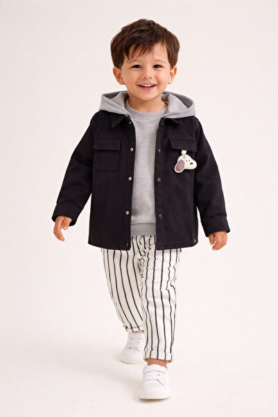 Harika KIDS Boy's Hooded Jacket-Sweatshirt- Striped Pants 3-Piece Set (Ages 2-5)