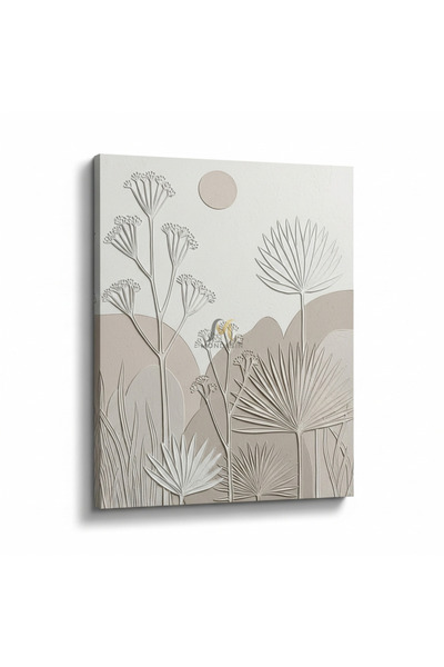 Mondesin Kanvas Tablo Salon Alçı Doku Efektli Bohem Çiçekler Kanvas Tablo