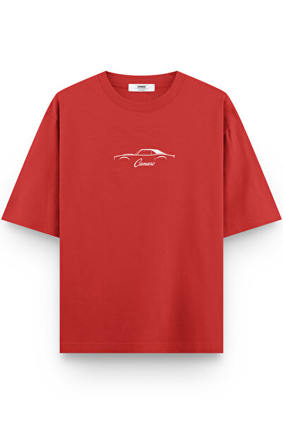 Overoz Camaro Classic Car Printed Semi Oversized Red T-Shirt 1092
