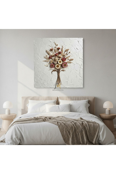 Mondesin Kanvas Tablo Salon Gelin Çiçeği Kare Alçı Doku Efektli Bohem Kanvas ...
