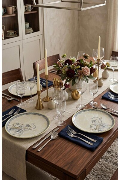 evinbizden ŞIK PORSELEN FİL FİGÜRLÜ 4 KİŞİLİK SUNUM SERVİS YEMEK TABAĞI 22 CM...