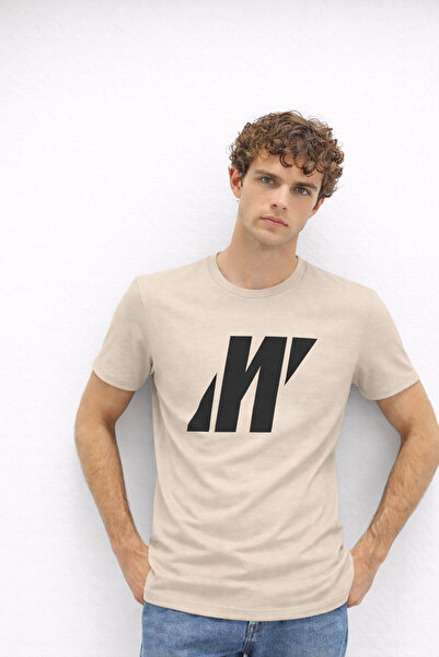 Mavi erkek yazlık logo baskılı penye kumaş pamuklu kısa kollu tişört