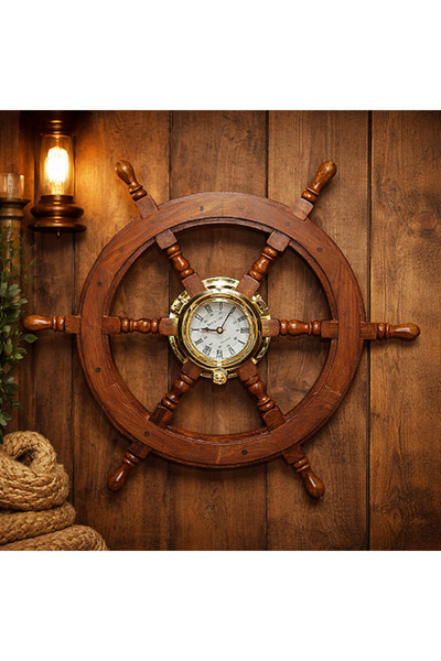 hediyeconcepti Nostalgic Wooden Ship Rudder Wall Clock – Sailor Concept Decor...