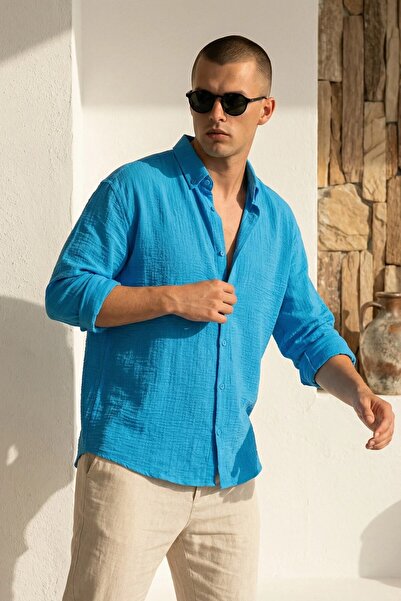 MADZEYMODA Premium Men's Turquoise Shirt Ls-19832