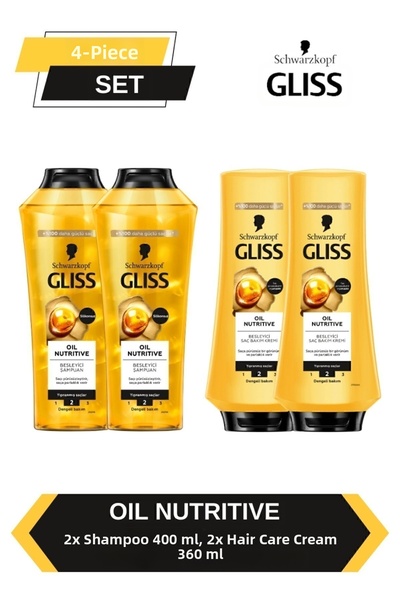 Gliss 400ml X 2 Oil Nutritive Shampoo + 360ml X 2 Conditioner
